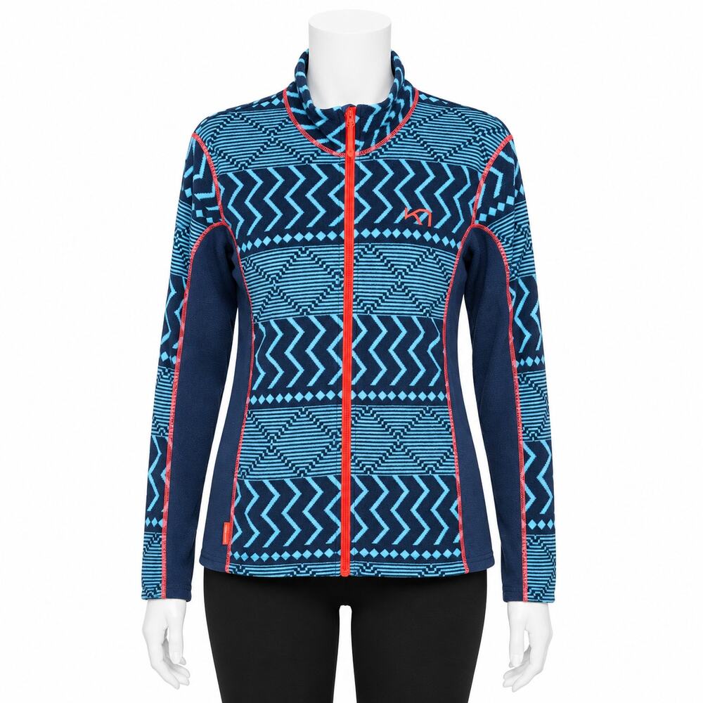 Kari Traa Kryss Fleece Jacket Womens SZ XL Blue Geometric Full Zip Outdoor